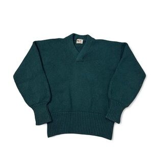 Vintage 50s Princeton Award V neck pullover wool sweater forest green S mens